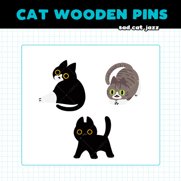 Wooden Cat Pins